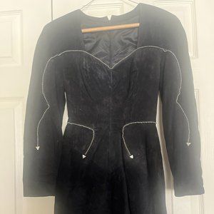 Black Suede Silver Studded Long Sleeve Mini Dress (Size Small)